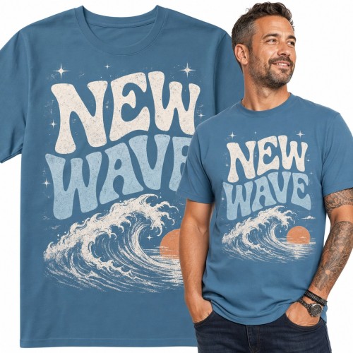 Koszulka męska „New Wave” - retro fala oceanu i zachodzące słońce dla surfera