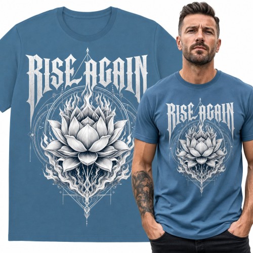 Koszulka męska „Rise Again” - lotos w płomieniach i święta geometria