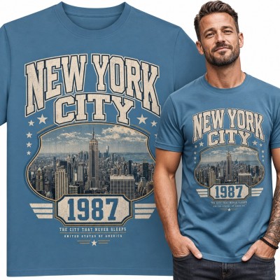 Koszulka męska „New York City” - retro nadruk 1987 dla fana USA