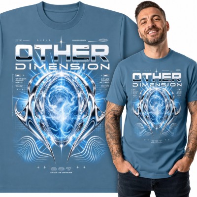 Koszulka męska „Other Dimension” - chromowany portal z burzą w stylu Y2K