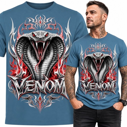 Koszulka męska kobra „Venom” - wąż w chromowanych ornamentach tribal