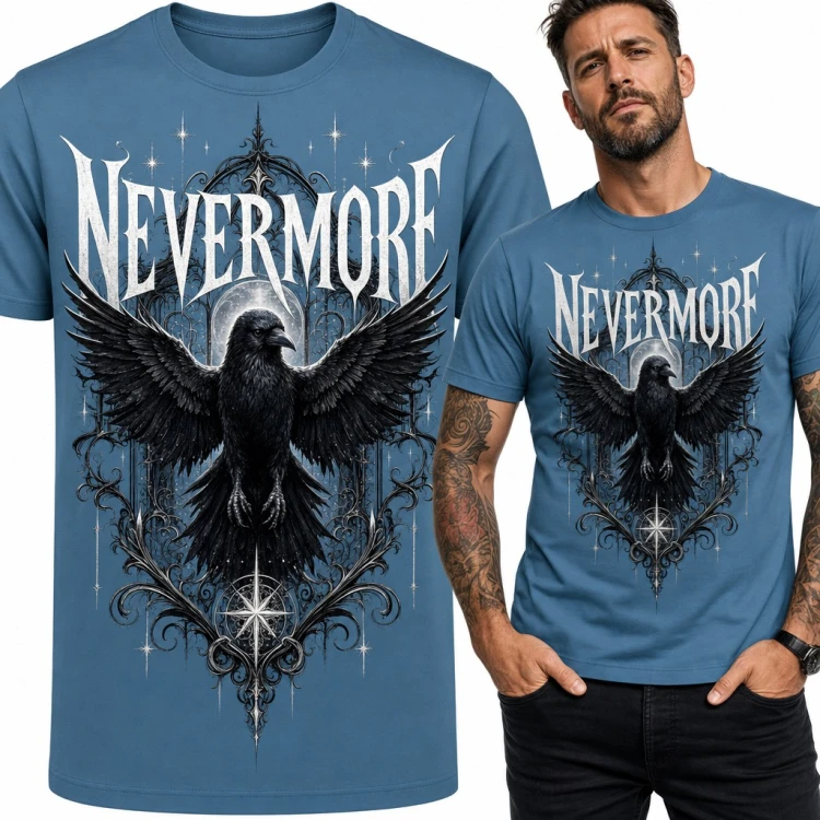 Koszulka męska kruk „Nevermore” - gotycki ornament i księżyc