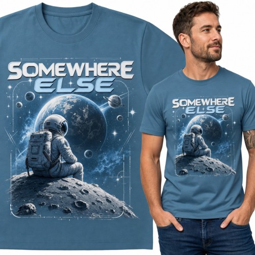 Koszulka męska astronauta na księżycu „Somewhere else” - kosmos i planety