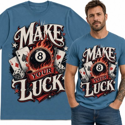 Koszulka męska „Make your luck” - płonąca bila 8 z kartami dla pokerzysty