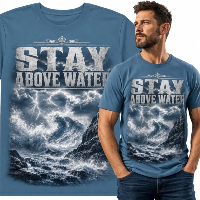 Koszulka męska „Stay above water” - sztorm i fala rozbijająca się o skały