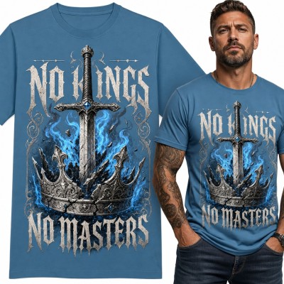 Koszulka męska „No Kings No Masters” - miecz w pękniętej koronie fantasy