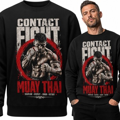 Bluza męska bez kaptura - „Contact Fight Muay Thai” z zawodnikiem w gardzie