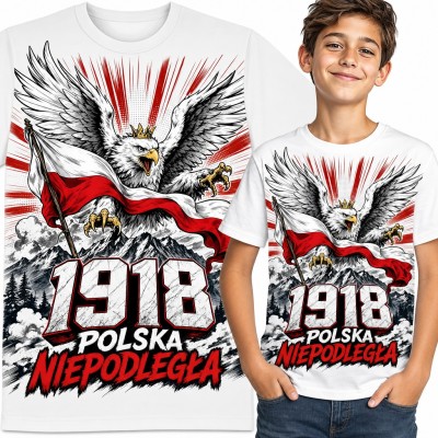 Koszulka chłopięca „1918 Polska Niepodległa” - orzeł w koronie z flagą