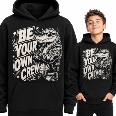 Bluza chłopięca z kapturem - krokodyl w okularach i kurtce „Be your own crew”