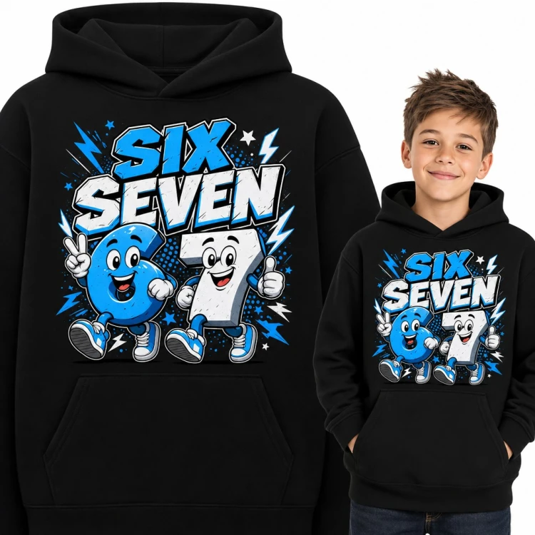 Bluza chłopięca z kapturem „Six Seven” - wesołe cyfry 6 i 7 z memu 67