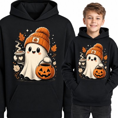 Bluza chłopięca z kapturem - słodki duszek w czapce z dynią na Halloween