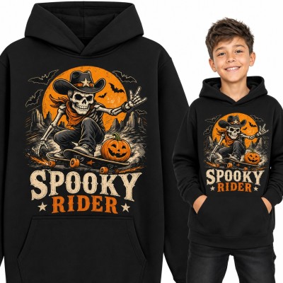 Bluza chłopięca z kapturem „Spooky rider” - szkielet kowboj na deskorolce z dynią