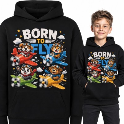 Bluza chłopięca z kapturem „Born to fly” - zwierzaki piloci w samolotach