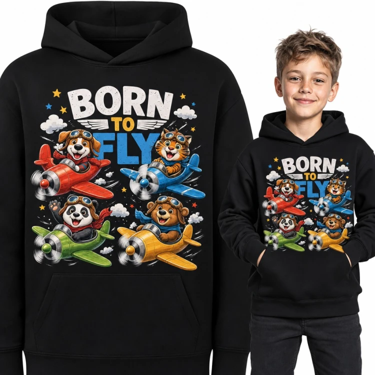 Bluza chłopięca z kapturem „Born to fly” - zwierzaki piloci w samolotach