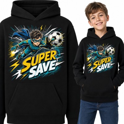 Bluza chłopięca z kapturem - „Super save” bramkarz superbohater z piłką