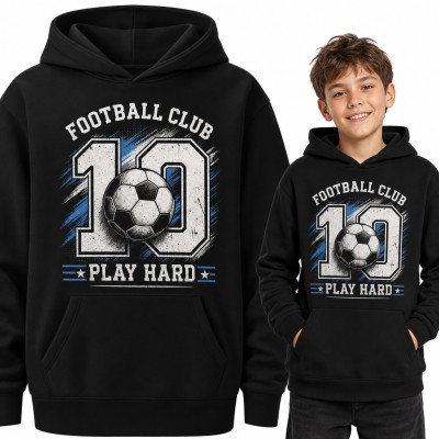 Bluza chłopięca z kapturem - piłka i numer 10 „Football Club Play Hard” dla młodego piłkarza