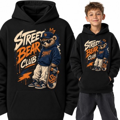 Bluza chłopięca z kapturem - miś skater z deskorolką „Street Bear Club”