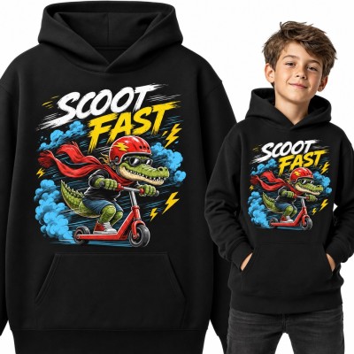Bluza chłopięca z kapturem - krokodyl na hulajnodze „Scoot fast”