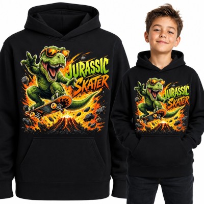 Bluza chłopięca z kapturem - dinozaur T-rex na deskorolce „Jurassic Skater”