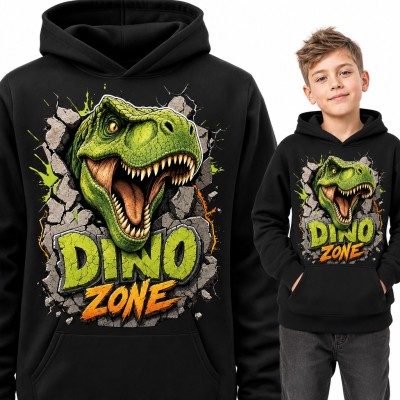Bluza chłopięca z kapturem - T-rex przebijający mur „Dino Zone”