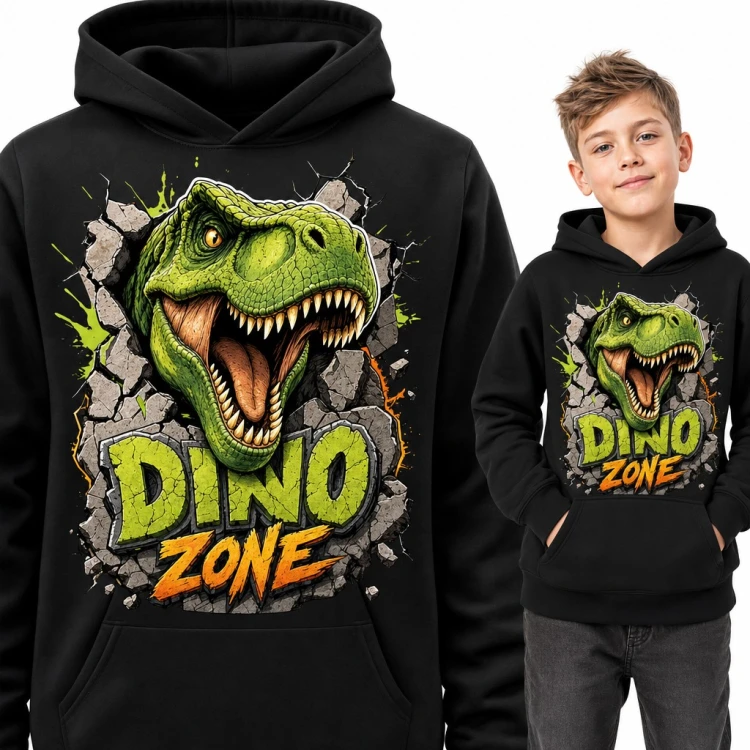 Bluza chłopięca z kapturem - T-rex przebijający mur „Dino Zone”