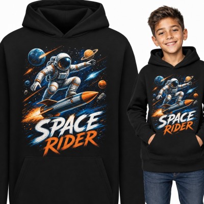 Bluza chłopięca z kapturem - astronauta na rakiecie „Space Rider”