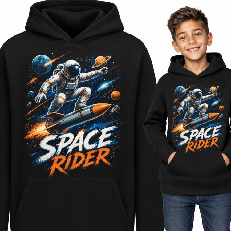 Bluza chłopięca z kapturem - astronauta na rakiecie „Space Rider”