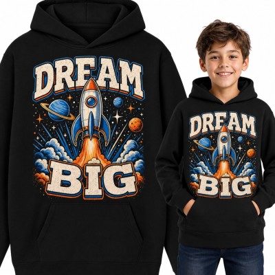 Bluza chłopięca z kapturem - rakieta w kosmosie „Dream big”