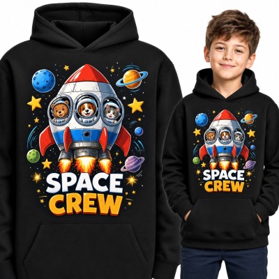 Bluza chłopięca z kapturem - rakieta z astronautami zwierzakami „Space Crew”
