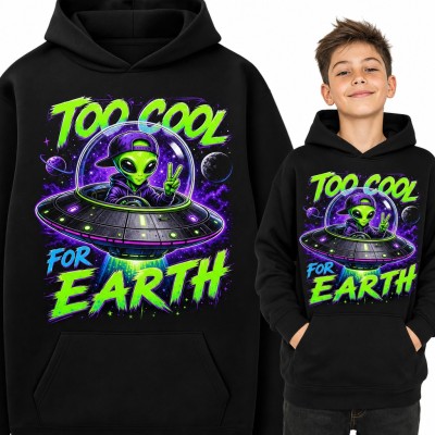 Bluza chłopięca z kapturem - kosmita w UFO „Too cool for Earth”