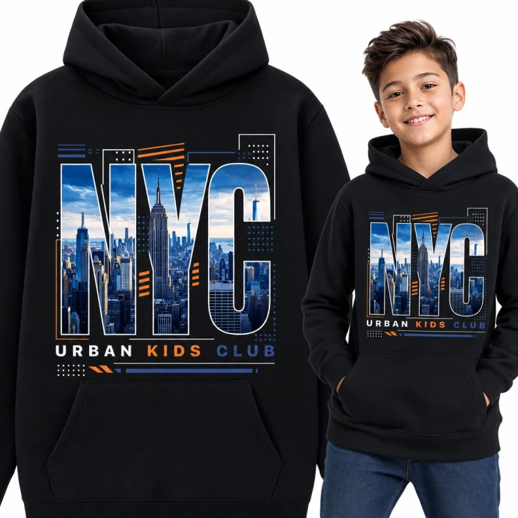 Bluza chłopięca z kapturem „NYC Urban Kids Club” - panorama Nowego Jorku