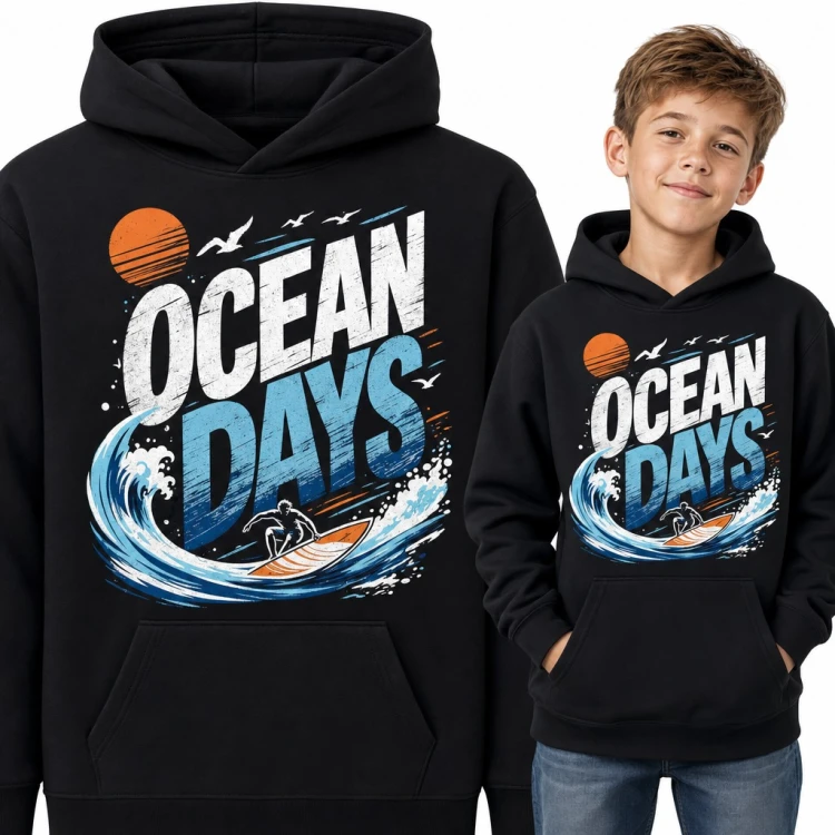Bluza chłopięca z kapturem - surfer na fali „Ocean Days”
