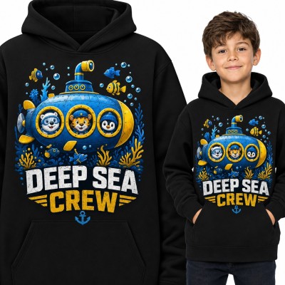 Bluza chłopięca z kapturem - łódź podwodna ze zwierzakami „Deep Sea Crew”