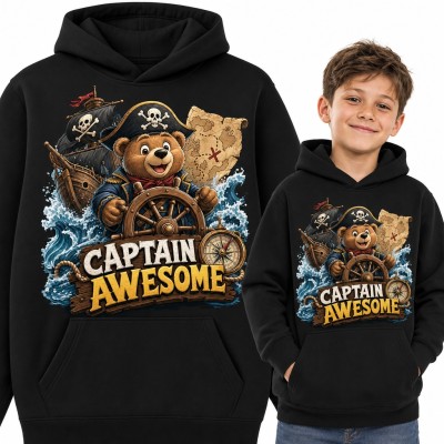Bluza chłopięca z kapturem - miś pirat za sterem „Captain Awesome”