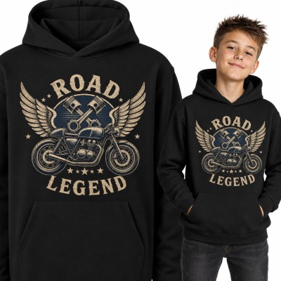 Bluza chłopięca z kapturem - motocykl cafe racer ze skrzydłami „Road Legend” dla małego motocyklisty