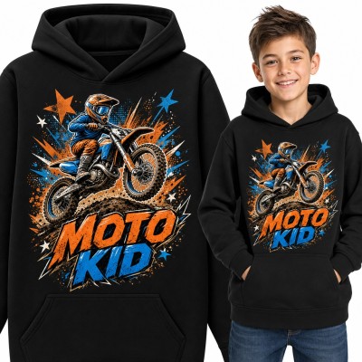Bluza chłopięca z kapturem - „Moto Kid” motocross ze skokiem na crossie