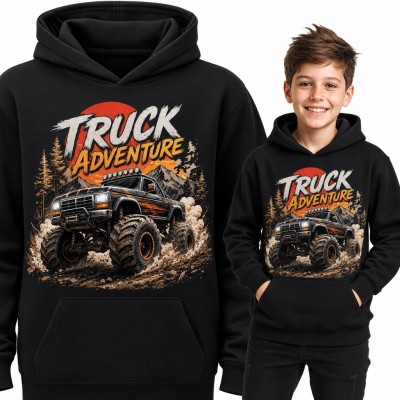 Bluza chłopięca z kapturem - monster truck w błocie „Truck adventure”