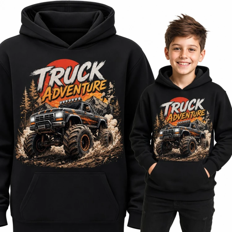 Bluza chłopięca z kapturem - monster truck w błocie „Truck adventure”
