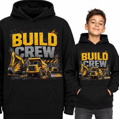 Bluza chłopięca z kapturem - koparka, wywrotka i spychacz „Build Crew”
