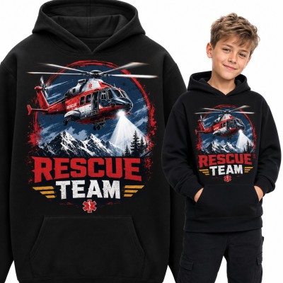 Bluza chłopięca z kapturem „Rescue Team” - śmigłowiec ratunkowy nad górami
