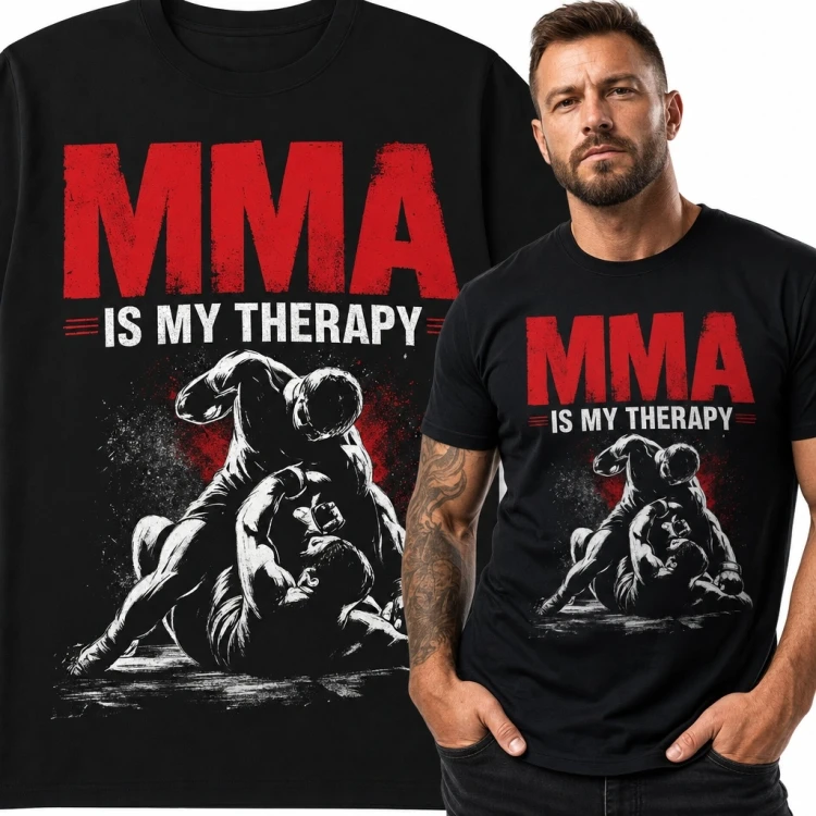 Koszulka męska MMA ze sceną walki „MMA Is My Therapy”