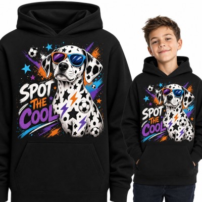Bluza chłopięca z kapturem - dalmatyńczyk w okularach „Spot the cool” z piłkami