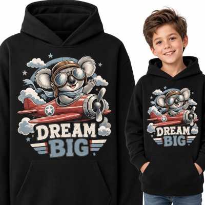 Bluza chłopięca z kapturem - koala pilot w samolocie „Dream big”
