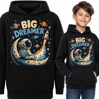 Bluza chłopięca z kapturem - astronauta na księżycu i rakieta „Big dreamer”