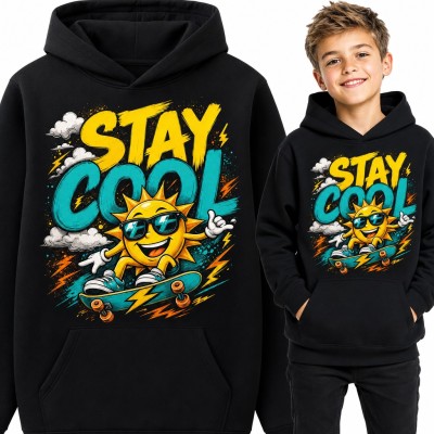 Bluza chłopięca z kapturem - „Stay cool” słońce w okularach na deskorolce
