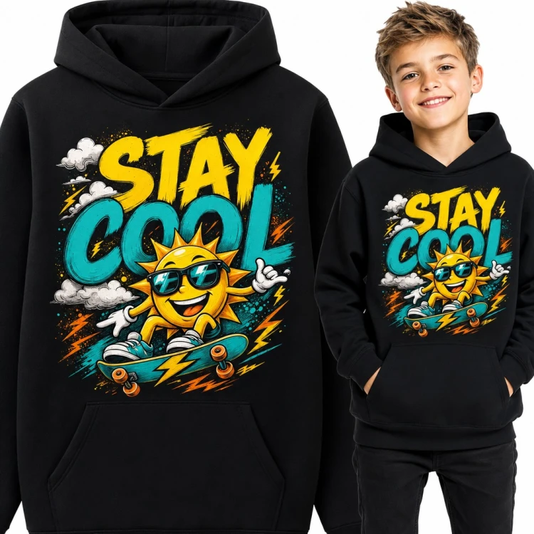 Bluza chłopięca z kapturem - „Stay cool” słońce w okularach na deskorolce