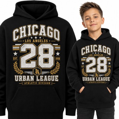 Bluza chłopięca z kapturem - „Chicago Los Angeles 28 Urban League” w stylu college