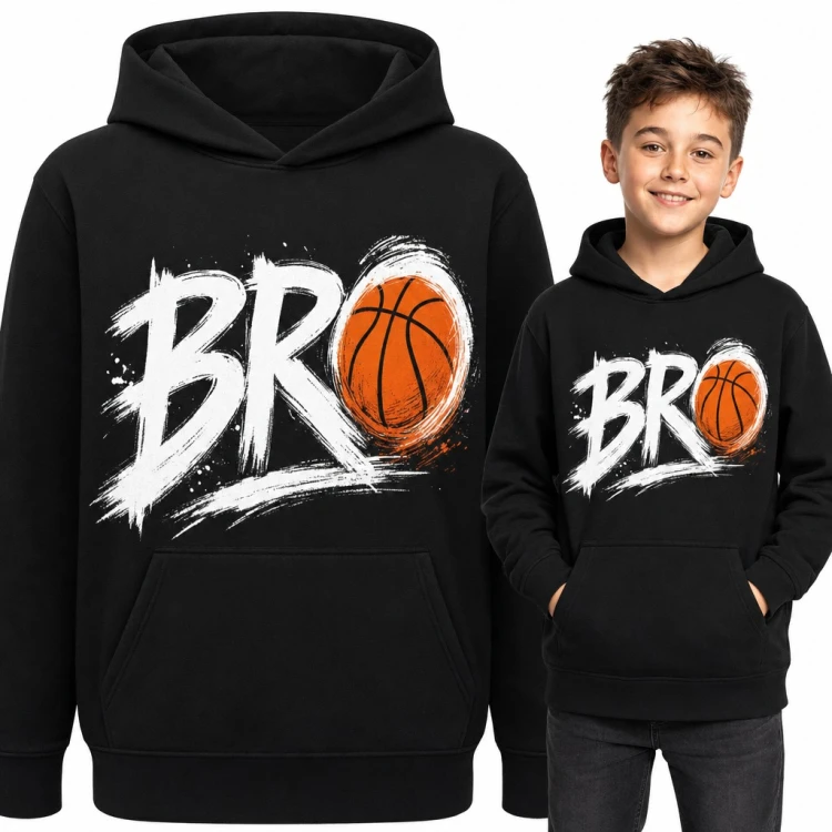 Bluza chłopięca z kapturem - „Bro” z piłką do koszykówki