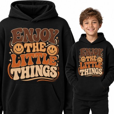 Bluza chłopięca z kapturem „Enjoy the little things” - retro napis z uśmiechniętymi buźkami