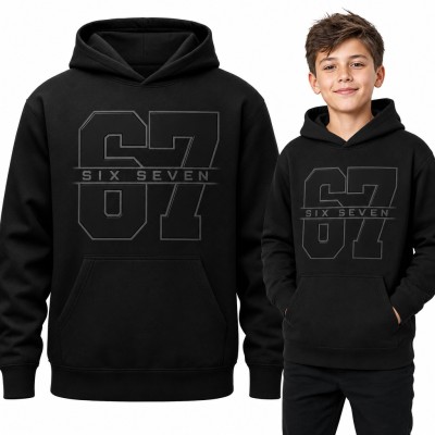 Bluza chłopięca z kapturem - mem 67 „Six seven” w stylu numeru sportowego